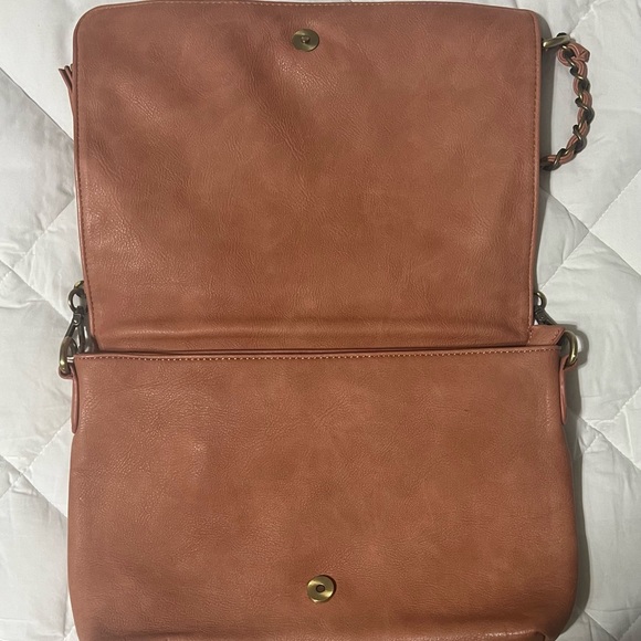 Salmon colored cross body/shoulder bag with gold colored accents. Cross posted. - Picture 3 of 5